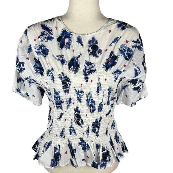 BAUM UND PFERDGARTEN MYNOWA FLORAL SMOCKED ORGANIC COTTON TOP WOMEN'S 40 US XS - Picture 2 of 16